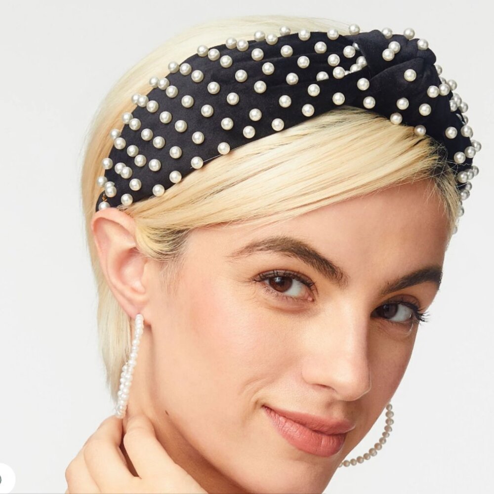 Lele Sadoughi Velvet Pearl Knotted Headband